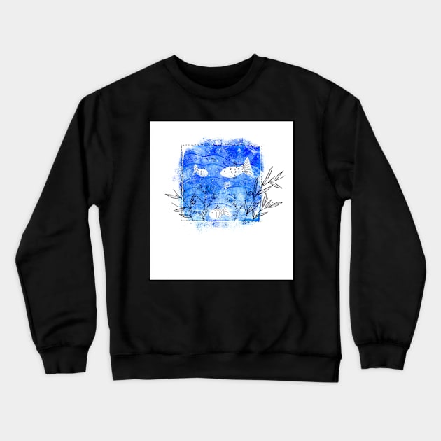 Whimsical Fish Mixed Media Illustration Crewneck Sweatshirt by Sandraartist